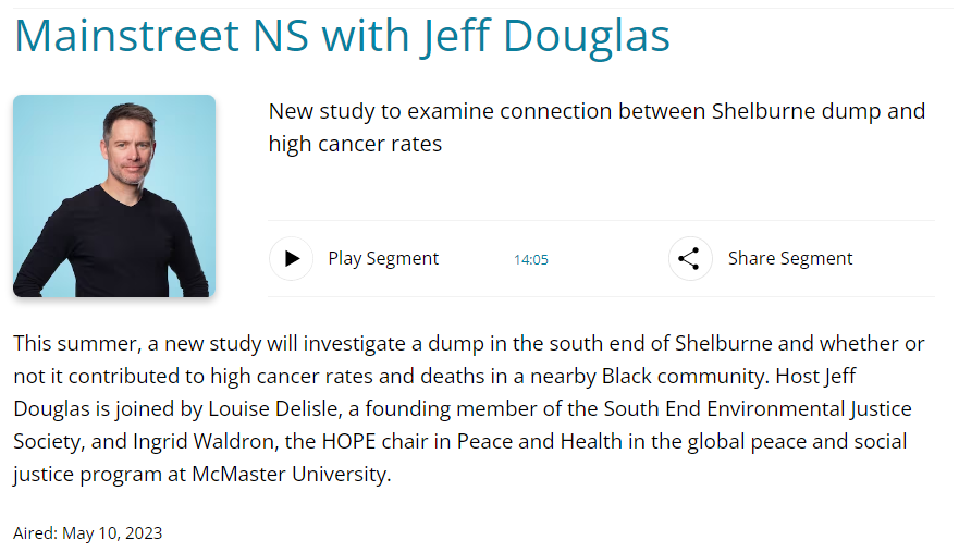 CBC Radio re. Shelburne, Nova Scotia project