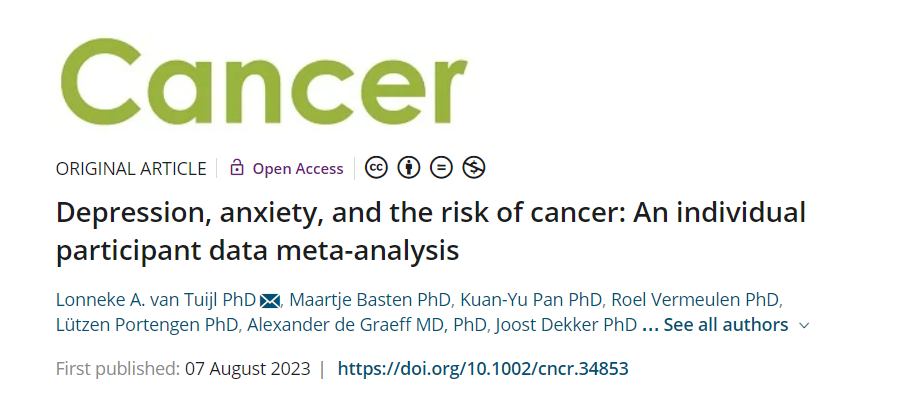 New Publication – Depression, Anxiety and Risk of Cancer